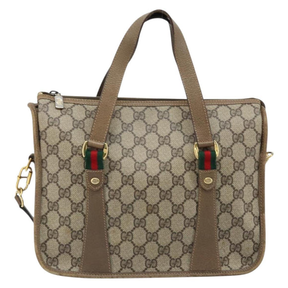 GUCCI GG Supreme Web Sherry Line Bag PVC 2way Beige Gold 41 02 039 Auth 173119