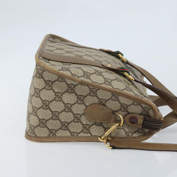 GUCCI GG Supreme Web Sherry Line Bag PVC 2way Beige Gold 41 02 039 Auth 173119
