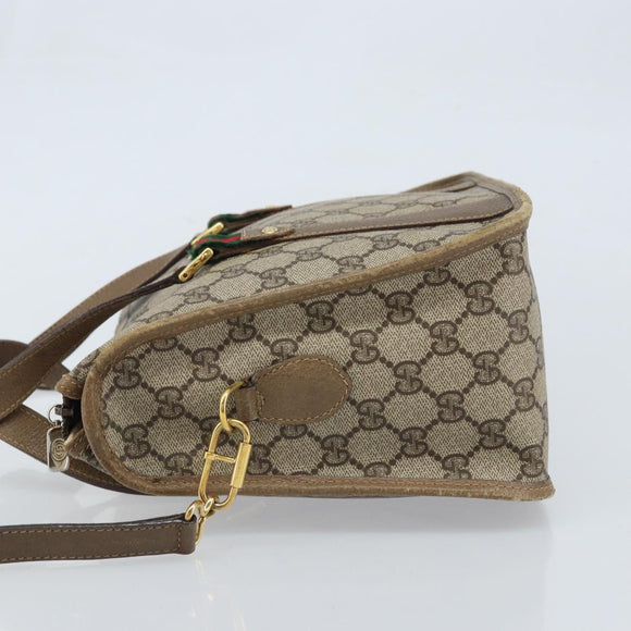 GUCCI GG Supreme Web Sherry Line Bag PVC 2way Beige Gold 41 02 039 Auth 173119