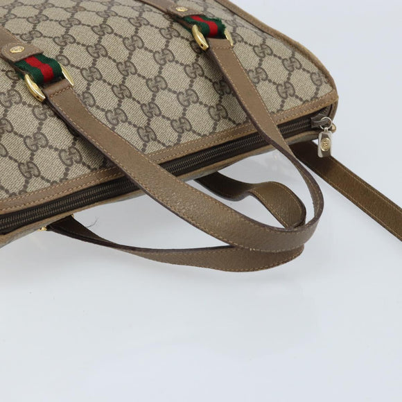 GUCCI GG Supreme Web Sherry Line Bag PVC 2way Beige Gold 41 02 039 Auth 173119