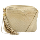 CHANEL Chain Matelasse Shoulder Bag Leather Beige Gold CC Auth 173120A-1