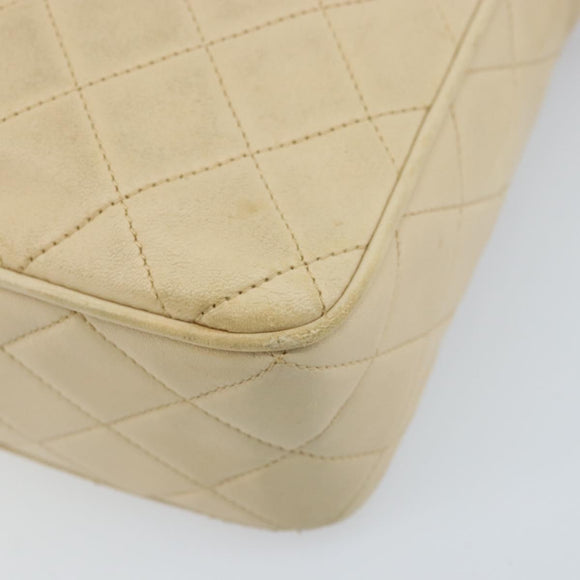CHANEL Chain Matelasse Shoulder Bag Leather Beige Gold CC Auth 173120A