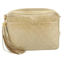 CHANEL Chain Matelasse Shoulder Bag Leather Beige Gold CC Auth 173120A-13