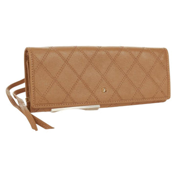 CHANEL Bicolore Accessory Pouch Leather Beige CC Auth 173133V