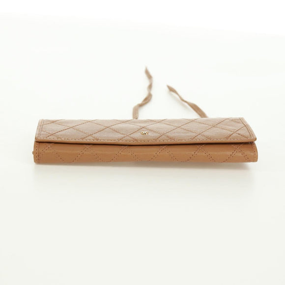 CHANEL Bicolore Accessory Pouch Leather Beige CC Auth 173133V