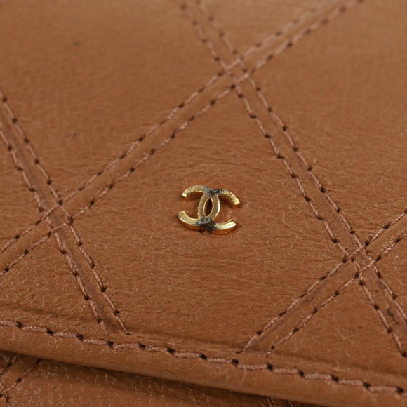 CHANEL Bicolore Accessory Pouch Leather Beige CC Auth 173133V