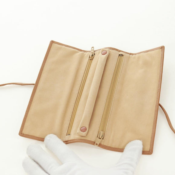 CHANEL Bicolore Accessory Pouch Leather Beige CC Auth 173133V