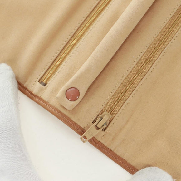 CHANEL Bicolore Accessory Pouch Leather Beige CC Auth 173133V