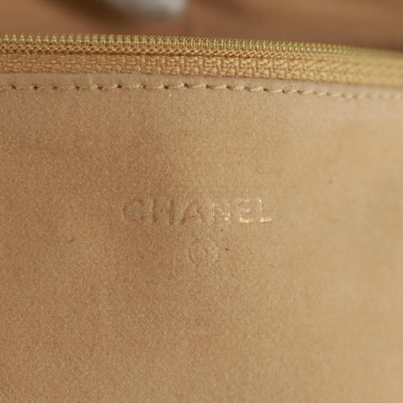 CHANEL Bicolore Accessory Pouch Leather Beige CC Auth 173133V