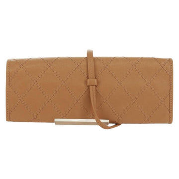 CHANEL Bicolore Accessory Pouch Leather Beige CC Auth 173133V - 0