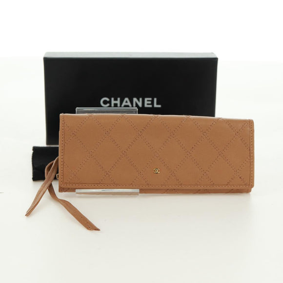 CHANEL Bicolore Accessory Pouch Leather Beige CC Auth 173133V