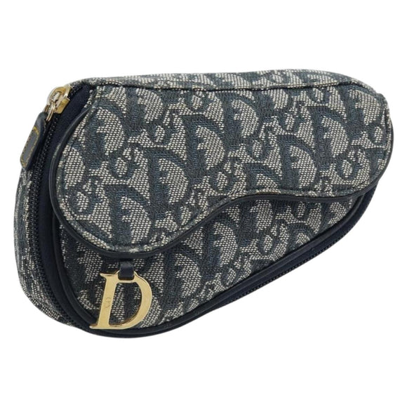 Christian Dior Trotter Canvas Satteltasche Marinegold Auth 173140