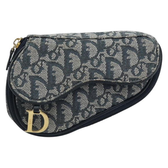 Christian Dior Trotter Canvas Satteltasche Marinegold Auth 173140
