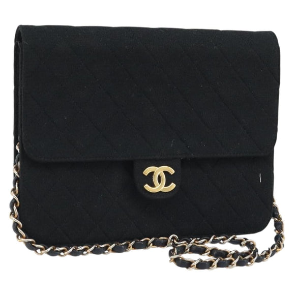 CHANEL Chain Matelasse 22 Shoulder Bag Jersey Black Gold CC Auth 173155