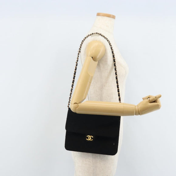 CHANEL Chain Matelasse 22 Shoulder Bag Jersey Black Gold CC Auth 173155