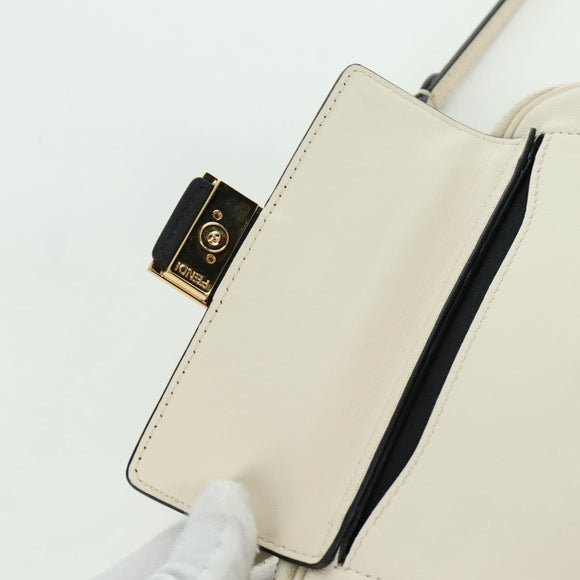 FENDI Easy Baguette Chain Schultertasche Leder Elfenbein Gold Auth 173156M