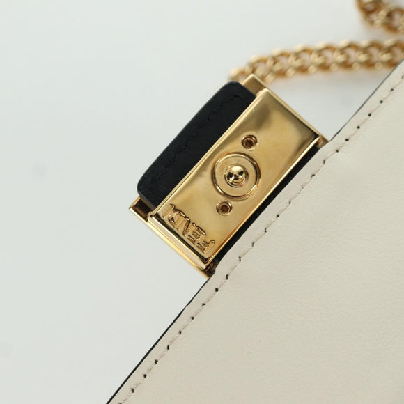 FENDI Easy Baguette Chain Schultertasche Leder Elfenbein Gold Auth 173156M