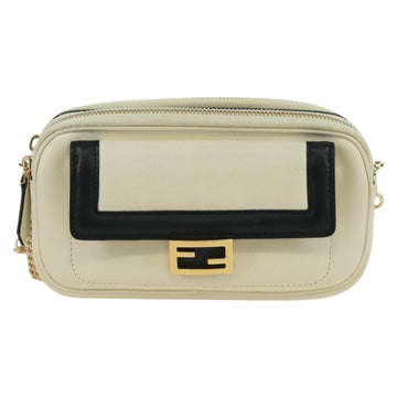 FENDI Easy Baguette Chain Shoulder Bag Leather Ivory Gold Auth 173156M - 0
