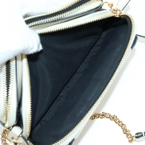 FENDI Easy Baguette Chain Schultertasche Leder Elfenbein Gold Auth 173156M