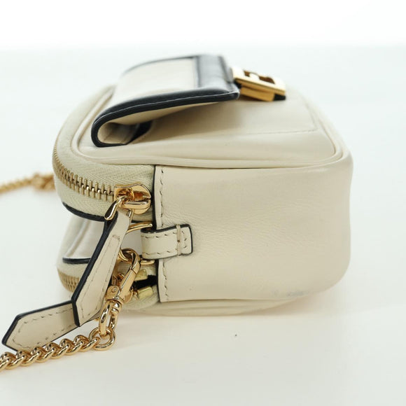 FENDI Easy Baguette Chain Schultertasche Leder Elfenbein Gold Auth 173156M