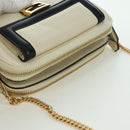 FENDI Easy Baguette Chain Schultertasche Leder Elfenbein Gold Auth 173156M-7