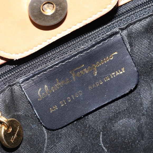 Salvatore Ferragamo Gancini Shoulder Bag Leather Beige Gold Auth 173160