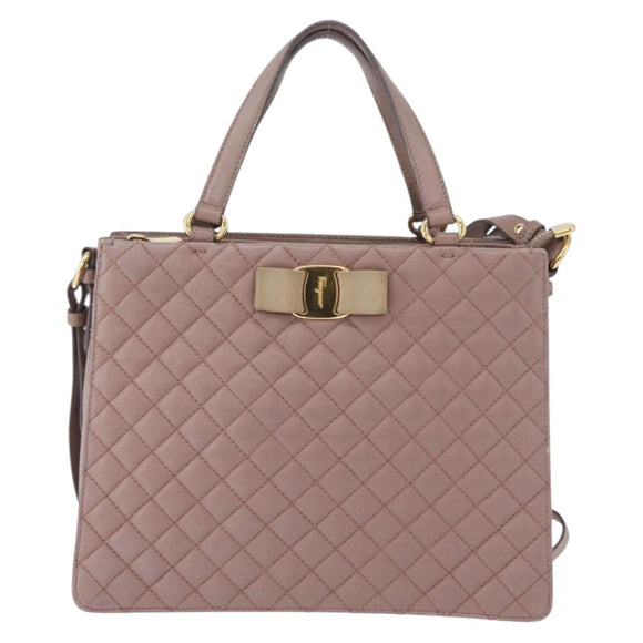 Salvatore Ferragamo Vala Shoulder Bag Leather 2way Purple Gold Auth 173180