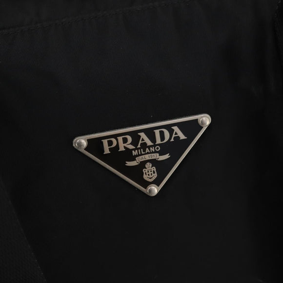 PRADA Boston Bag Nylon Black Silver Auth 173182