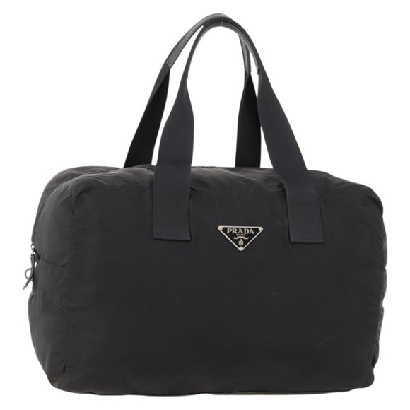 PRADA Boston Bag Nylon Black Silver Auth 173182