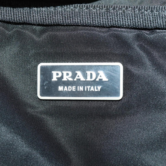 PRADA Boston Bag Nylon Black Silver Auth 173182