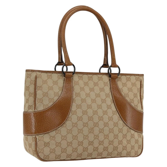 GUCCI GG Canvas Hand Bag PVC Beige Silver 113011 Auth 173185V