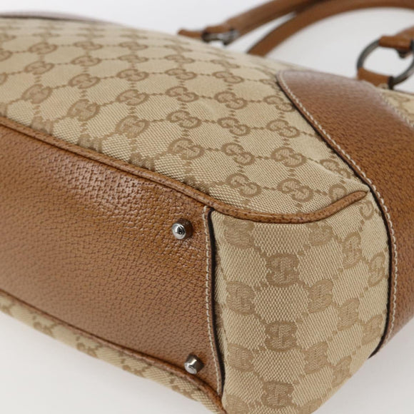 GUCCI GG Canvas Hand Bag PVC Beige Silver 113011 Auth 173185V