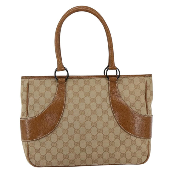 GUCCI GG Canvas Hand Bag PVC Beige Silver 113011 Auth 173185V