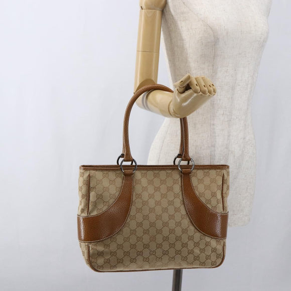 GUCCI GG Canvas Hand Bag PVC Beige Silver 113011 Auth 173185V