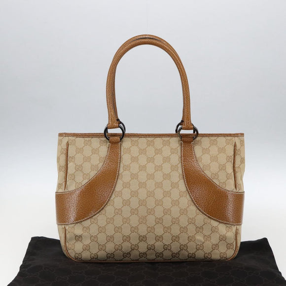 GUCCI GG Canvas Hand Bag PVC Beige Silver 113011 Auth 173185V