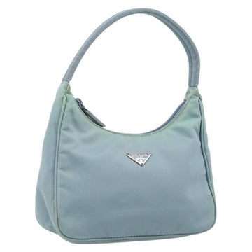 PRADA Hand Pouch Nylon Light Blue Silver Auth 173191A