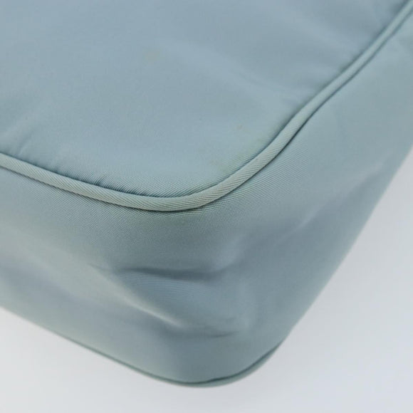 PRADA Hand Pouch Nylon Light Blue Silver Auth 173191A