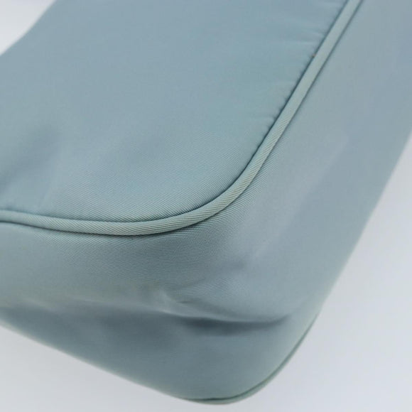 PRADA Hand Pouch Nylon Light Blue Silver Auth 173191A