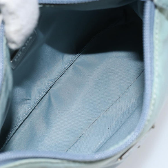 PRADA Hand Pouch Nylon Light Blue Silver Auth 173191A