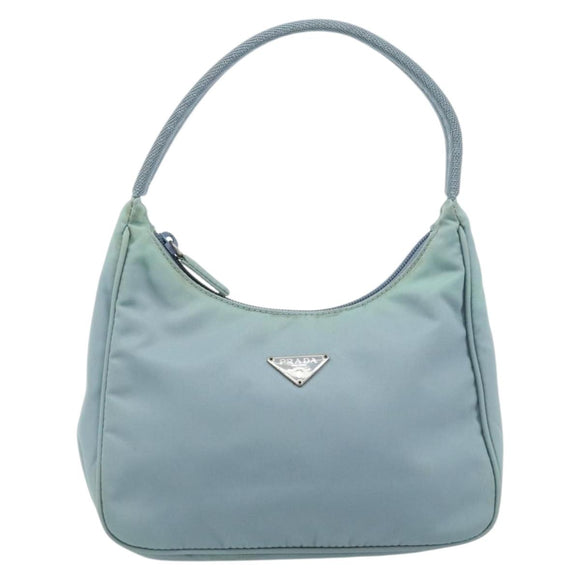 PRADA Hand Pouch Nylon Light Blue Silver Auth 173191A