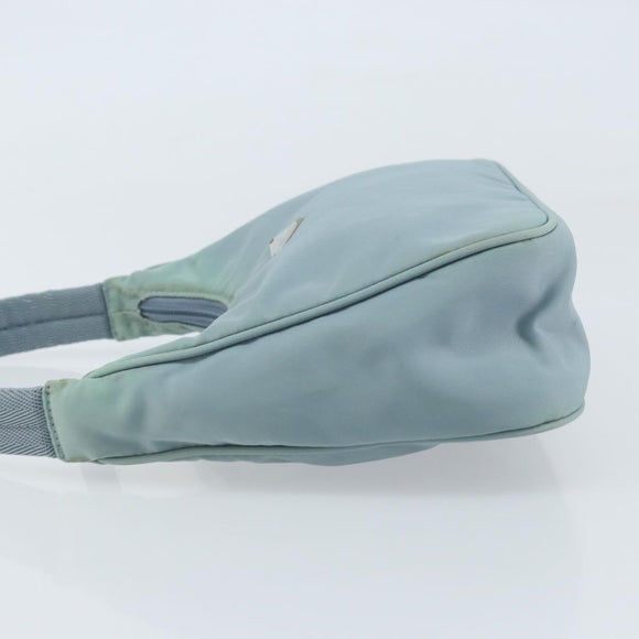 PRADA Hand Pouch Nylon Light Blue Silver Auth 173191A