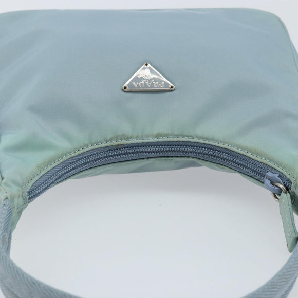 PRADA Hand Pouch Nylon Light Blue Silver Auth 173191A