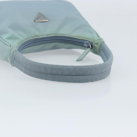 PRADA Hand Pouch Nylon Light Blue Silver Auth 173191A