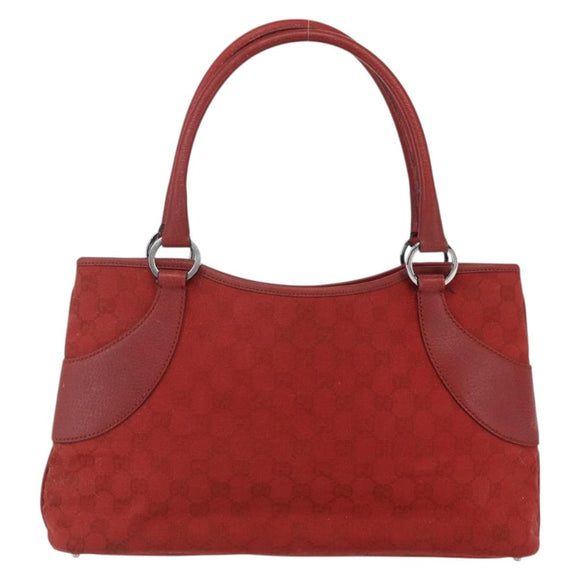 GUCCI GG Canvas Tote Bag Red Silver 113015 Auth 173192