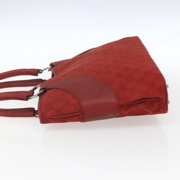 GUCCI GG Canvas Tote Bag Red Silver 113015 Auth 173192