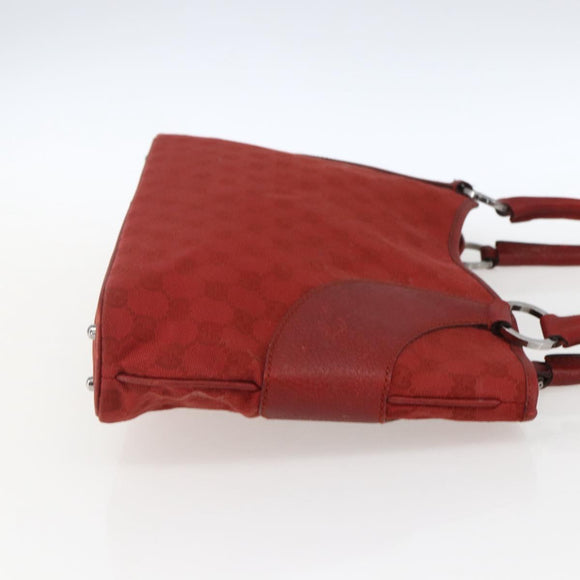 GUCCI GG Canvas Tote Bag Red Silver 113015 Auth 173192