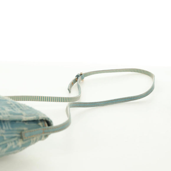 FENDI Zucca Canvas Mamma Baguette Shoulder Bag Light Blue Gold Auth 173198V