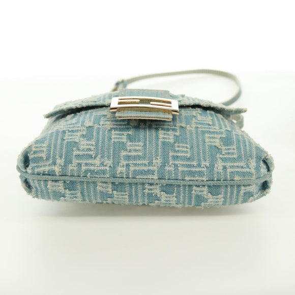 FENDI Zucca Canvas Mamma Baguette Shoulder Bag Light Blue Gold Auth 173198V