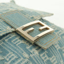 FENDI Zucca Canvas Mamma Baguette Shoulder Bag Light Blue Gold Auth 173198V-19