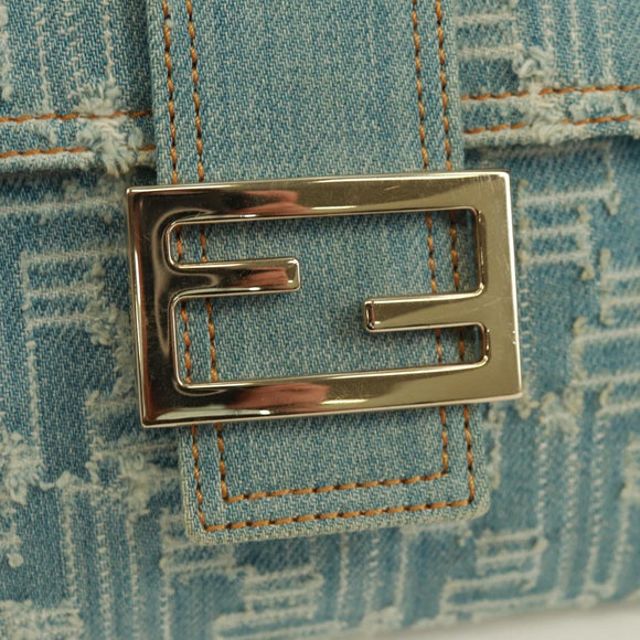 FENDI Zucca Canvas Mamma Baguette Shoulder Bag Light Blue Gold Auth 173198V
